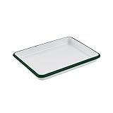 NVASE - 12uds Bandejas de Acero Esmaltado Blanco con Borde Verde 165x122 mm - Resistentes para Hostelería, Restaurantes, Cafeterías y Uso Doméstico – Aptas para Lavavajillas - NVS294ENAR1612