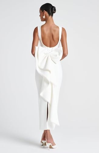 Duiztnse Beach Wedding Dress Boat Neck Sleeveless Satin Tea Length Wedding Gowns With Bow White Us4 #TOP20