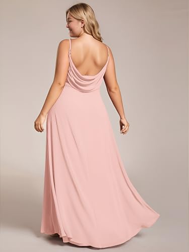Image of Ever-Pretty Women's Chiffon Pleated Spaghetti Straps Sleeveless A Line Plus Size Bridesmaid Dresses Formal Gown Pink US14