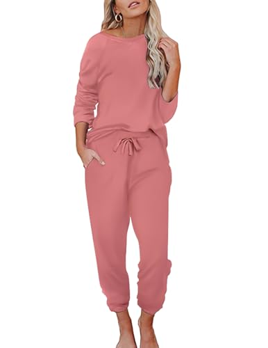 Ekouaer Womens Pajamas Set Long Sleeve Loungewear Soft Lounge Set Joggers with Pockets