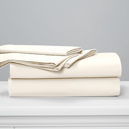 Cuddledown Dreamstead 100% Cotton Bed Sheets Set | 300 Thread Count | Luxurious Sateen Weave | Pure Combed Cotton | Soft | Wrinkle Resistant | 4 Piece Set | Ivory | King | 78” x 80”