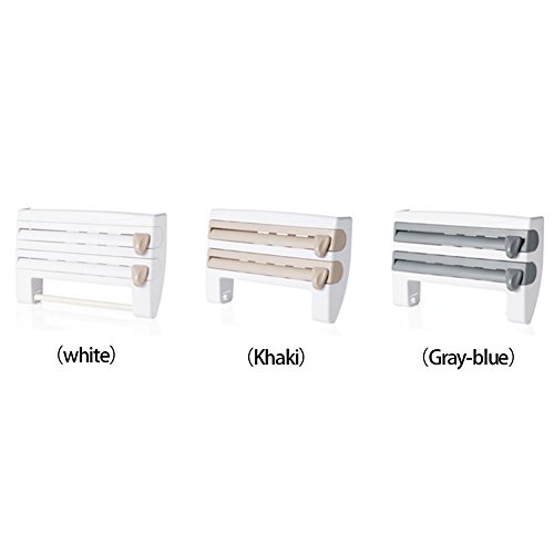 3-in-1 Wall-Mount Kitchen Storage Rack with Tin Foil Cling Film Cutter, Hanging Paper Towel Holder, Sauce Bottle Storage Rack, Plastic Kitchen Accessories Racks - Thumbnail 7