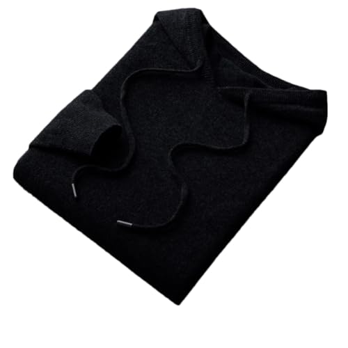 Mens Seamless Hoodie 100% Merino Wool Knitted Sweatshirt Solid Long Sleeve Knitted Casual Pullover Black M