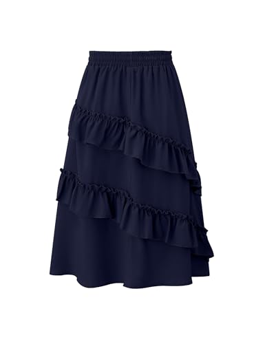 Image of Girls High Waisted Ruffle Maxi Skirt Soft Cotton Long Skirts with Elastic Waistband for Kid Girl 3-12 Years