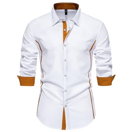 Bsrpolry Camisas para hombre, camisas con botones, camisas de negocios regulares, camisas casuales de otoño, camisas de manga larga, camisas con ribete naranja, camisas casuales para hombre, camisas