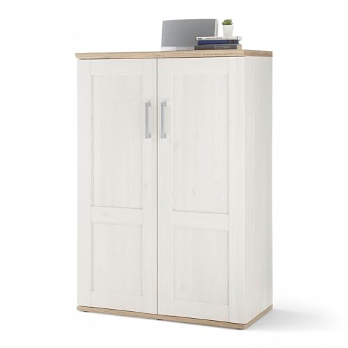 Stella Trading Romance Highboard in Sibiu Lärche, Eiche San Remo Optik - Wohnzimmerschrank im Landhausstil mit viel Stauraum - 93 x 135 x 45 cm (B/H/T)