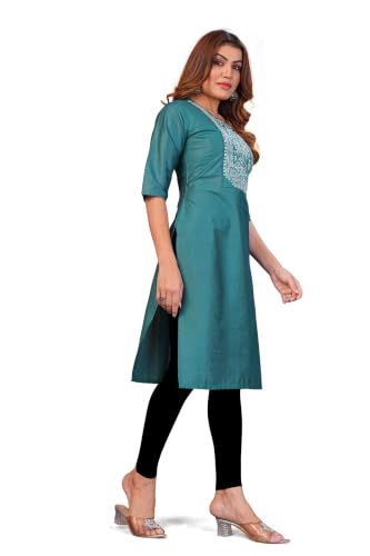 Image of Women's Chanderi Cotton Embriodired Kurtis