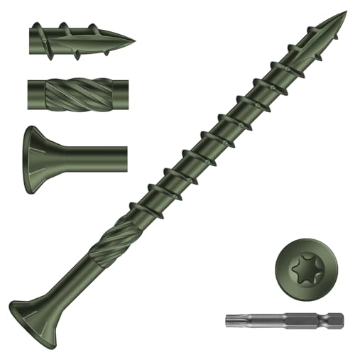 Image of #9 x 2-1 /2 inch Deck Screws (81Pcs) 1lb. Carbon Steel, Green, Flat Head, Rust Resistant epoxy Coated, with T25 Star Bit