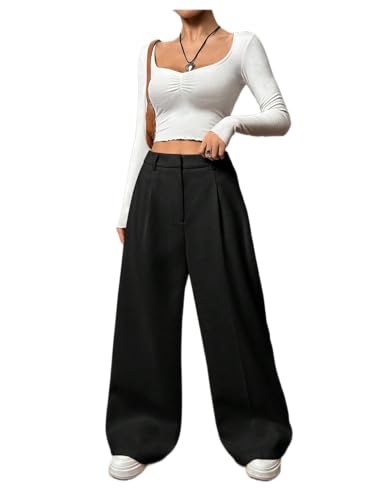 GORGLITTER Women's Elastic Solid Palazzo Pants High Waisted Wide Leg Dress Pants Business Work Casual Long Trousers