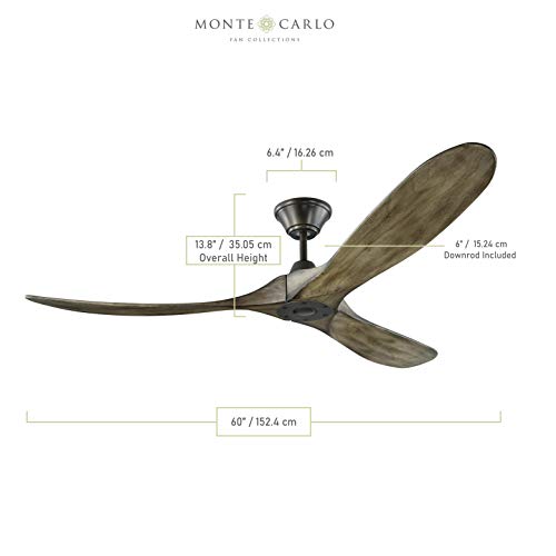 Monte Carlo 3MAVR60AGP Maverick Energy Star 60'' Outdoor Ceiling Fan with Remote Control, 3 Balsa Wood Blades, Aged Pewter thumbnail 4