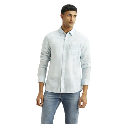 Image of Levi's Men's Striped Light-Blue Slim Fit Shirt