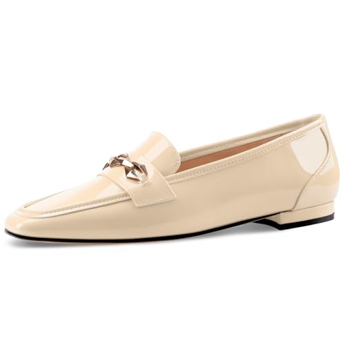 Image of Oh Mispares Womens Loafers Square Toe Low Heel Penny Loafers Fashion Comfortable Slip on Flats Casual Dressy Shoes for Women Work Office Patent Leather