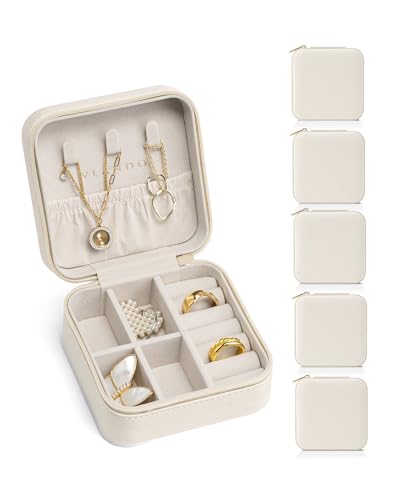 Vlando travel jewelry box, small organizer case (6 pack) white