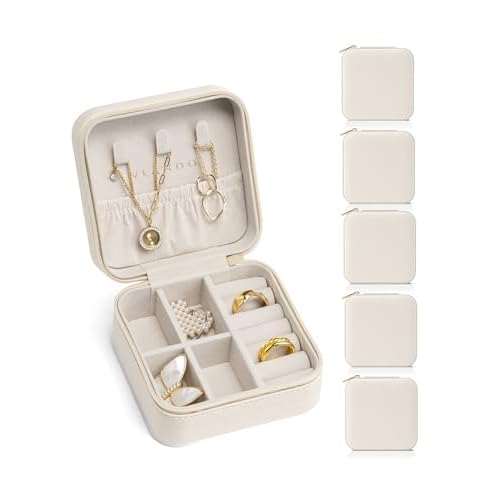 Vlando Travel Jewelry Box, Small Jewelry Travel Organizer Case for Girls Women - white*6 pack Beige S 6