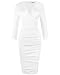 OUGES Womens V-Neck Knee Length Ruched Sheath Dress