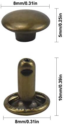 Nivofu 100 Sets 8x8mm Leather Rivets,Double Cap Rivet Tubular,Metal Round Button Studs,Flat Head Rivets Kit,for Leather DIY Craft Handbag Clothes Shoes Jewelry Accessories - 2