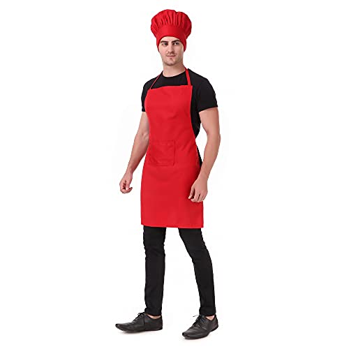 Image of KODENIPR CLUB Kitchen Apron With Cap Set for Women /Men Chef (Red)