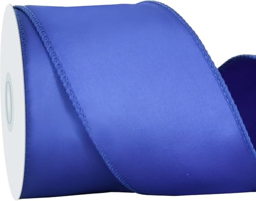 RIBBOOO Royal Blue Wired Ribbon 2.5 inch inch x 10 Yards Double-Faced Satin Wired Edge Ribbon for Bows Flowers Gift Wrapping Wreaths Baby Shower DecorWedding DIY Crafts Continous