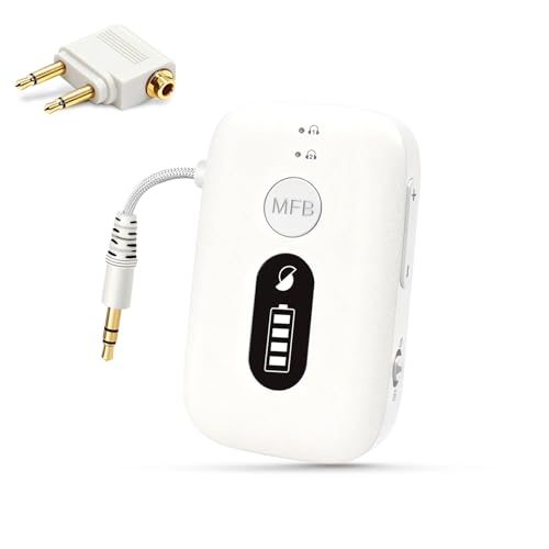 SIMOLIO Bluetooth Transmitter for Airplane, 20 Hr Battery, Supports 2 Earbuds/Wireless Headphones, 3.5mm AUX Wireless Audio Transmitter for TV, Gym Equipment, Controller, MP3 Player