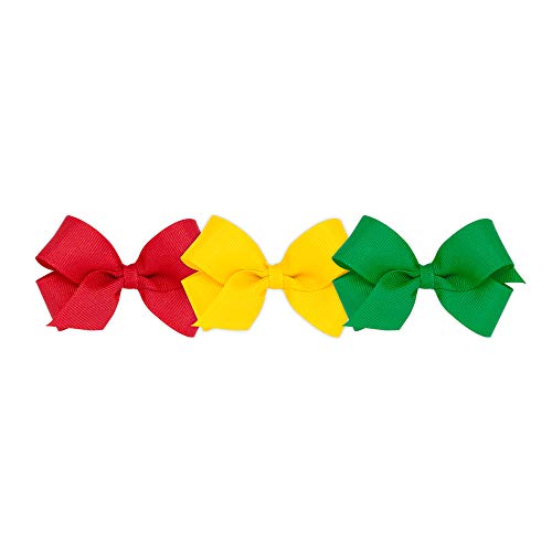 Wee Ones Girls' 3 pc Set Solid Grosgrain Variety Pack on a WeeStay No-Slip Hair Clip, Mini, Red, Yellow and Green