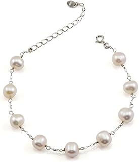 JFUME Women Gift Cultured Freshwater White Pearl Bracelet S925 Sterling Silver Bracelet Adjustable