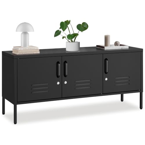 tectake® Aparador Metálico 120 x 37,5 x 55,5 cm, 3 Puertas con Cerradura