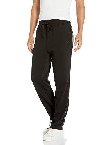 True Religion Men's Metallic Stripe Jogger Sweatpant, Black, Large