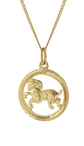 trendor Halskette mit Widder Sternzeichen 333 Gold Ø 16 mm klassischer Tierkreiszeichen Anhänger für Damen oder Herren, zeitloser Halsschmuck 41980-04-45 45 cm