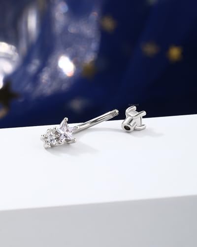 Agrewd Percing Rook Minimaliste Étoile Argent Bijou de Percing Sourcil 16G Acier Inoxydable 316l Daith Barbell CZ Transparent Barre de Sourcil Rook pour Femmes 8mm – vue 4