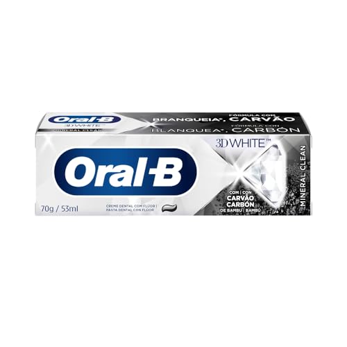 Oral B Pasta de Dente 3D White Mineral Clean com Carvão de Bambu, Fórmula de Carvão Natural, Com Flú