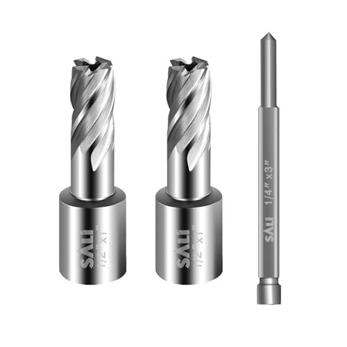 Image of SALI 2 pcs Annular Cutter Diameter 1/2 Inch with Weldon Shank 3/4" (with 2 Flats) Cutting Depth 1" Mag Drill Bit for Magnetic Drill Press HSS Fully Ground Drill with One 1/4"*3" Pilot Pin
