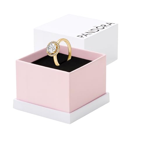 Pandora Sparkling Round Halo Ring - Statement or Promise Ring for Women - Gift for Her - Jewelry for Women Shine 14k Gold with Clear Cubic Zirconia - With Gift Box