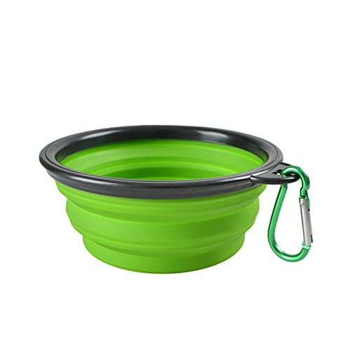 Yotsuba Dog Travel Bowl-Portable Collapsible Silicone Pet Bowl with Carabiner - Foldable Travel Dog Cat Food Water Dish for Camping, Hiking, Training (Green)