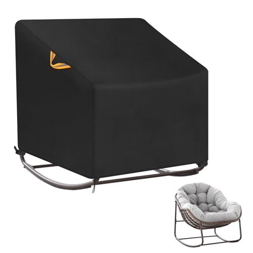 Klmnop Outdoor Egg Rocking Chair Cover, Heavy Duty Waterproof Papasan Chair Cover with Reflective Handles for Oversize Rattan Wicker Chairs, 41"W x 45"D x 31"H(Black)