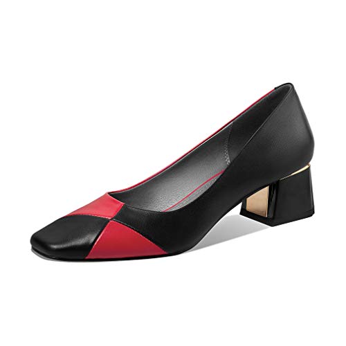 TinaCus Genuine Leather Women's Square Toe Handmade Comfortable Low Chunky Heel Slip On Assorted Color Pump Shoes