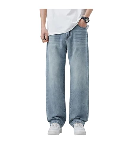 Mens Jeans Straight Leg Loose Vintage Solid Color Wide Leg Pants High Street Casual Denim Wear