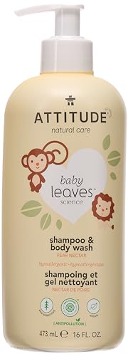 Image of ATTITUDE 2-in-1 Shampoo and Body Wash for Baby, EWG Verified, Dermatologically Tested, Vegan, Pear Nectar, 16 Fl Oz