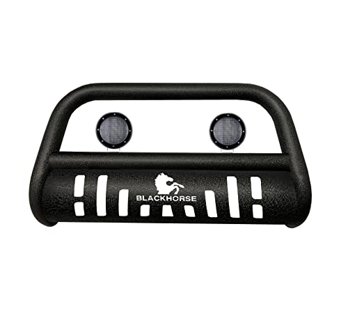 Image of Black Horse Bull Bar-T Textured Black Come with Pair of 5.3 inch Dia. LED Flood Lights With Black Trim Rings Compatible with 2001-2005 Toyota Rav4-CBT-B451SP-PLFB
