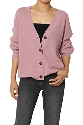 TheMogan Women's Waffle Viscose Knit Button Front V-Neck Long Sleeve Cardigan