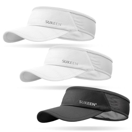 Image of Sukeen 3 Pack Sports Sun Visor Men Women Lightweight Packable Cooling Stretchy Visor Hat for Running, Tennis, Golf