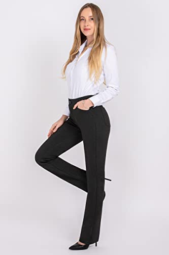 Puweer Dress Pants For Women, Work Pants For Women, Straight Leg Slacks For Women To Business Work Casual, Grey, Large Long #TOP1