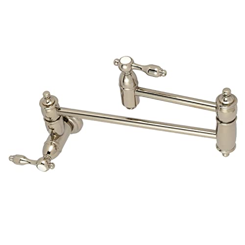 Image of Kingston Brass KS3106TAL Tudor Wall Mount Pot Filler Kitchen Faucet, Polished Nickel