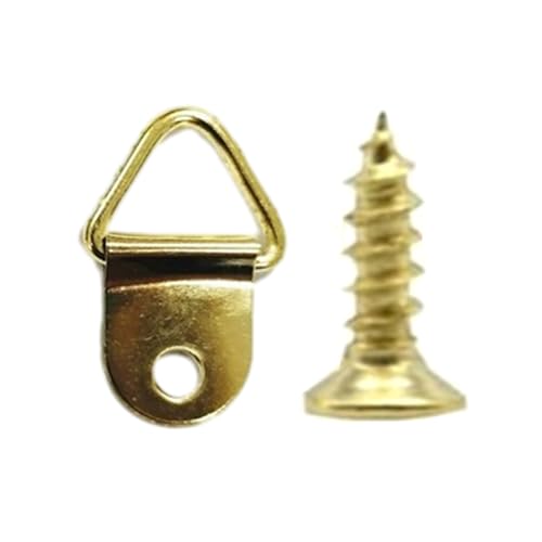 Image of Pack of 100 Single Hole Hangers Metal Triangles D Rings with Screw Painting Hangings Hook Picture Hangers Set