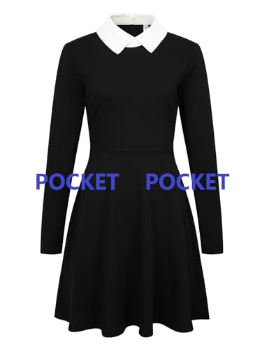 Image of Women's Elegant Vintage Dresses Knee Length Casual Floral Print Work Party Peter Pan Collar A-Line Dress with Pockets 978