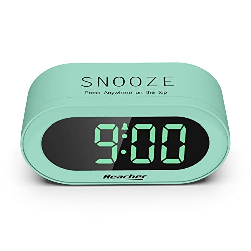 Reacher Kid's Alarm Clock For Bedroom, Mint Green Led Digit, 0-100% Dimmer, Outlet Powered, Adjustable Volume, Simple To Set And Use, Snooze, Small Size For Desk #TOP2