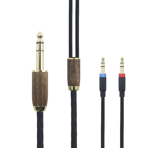 NewFantasia 6.35mm Audio Cable Upgrade Cable 6N OCC Copper Silver Plated Cord Walnut Wood Shell Compatible with Hifiman Sundara Ananda Arya HE400SE HE4XX HE-400i Headphone (2 x 3.5mm Version)