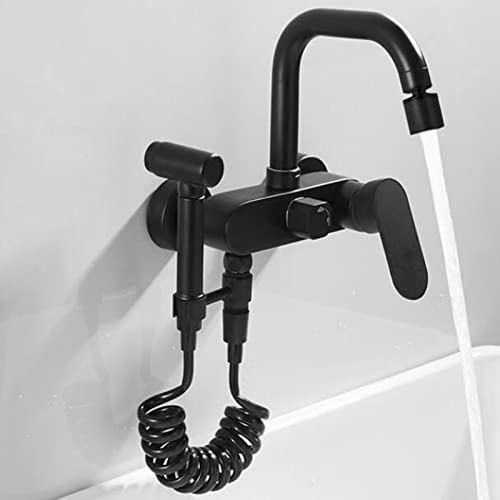 Robinet de cuisine mural avec pistolet en laiton mitigeur lavabo eau chaude froide noir