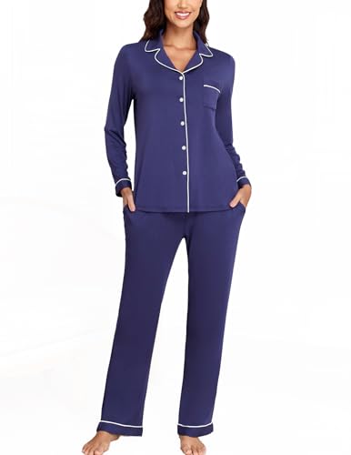 Image of Veseacky Women's Ribbed Knit Pajamas Set 2 Piece Warm Soft Loungewear Sleepwear Pjs S-XXL