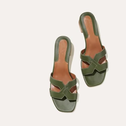 Cross Strappy Slide Sandals for Women Low Block Chunky Heeled Sandals Slip on Mules Square Open Toe Comfortable Casual Pumps Shoes3