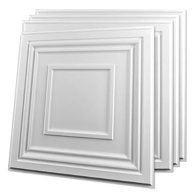 Art3d Decorative Drop Ceiling Tile 2x2 Pack of 12pcs, Glue up Ceiling Panel Square Relief in Matt White